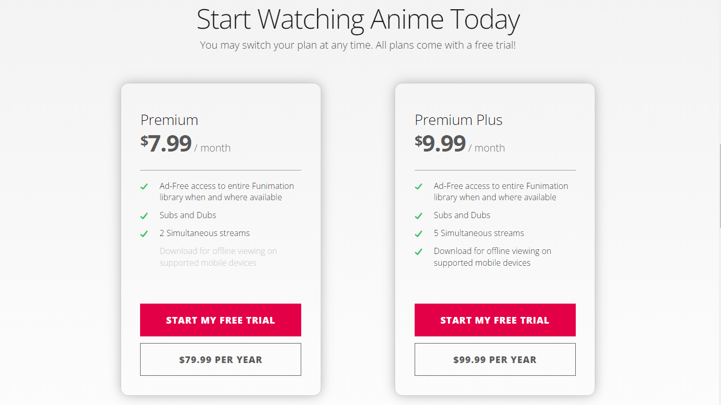 Funimation subscription page | How to Delete Funimation Account