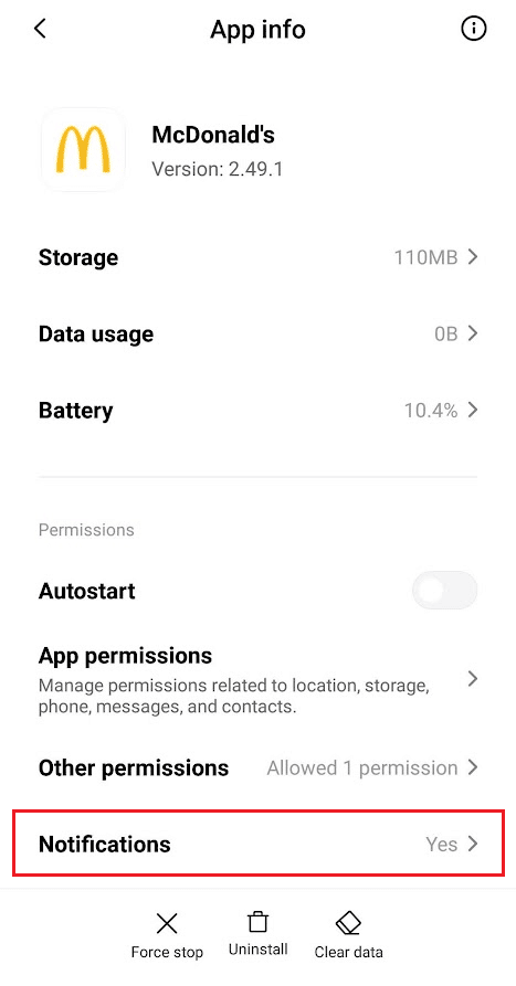 Tap on Notifications | turn on notif on McDonald's app