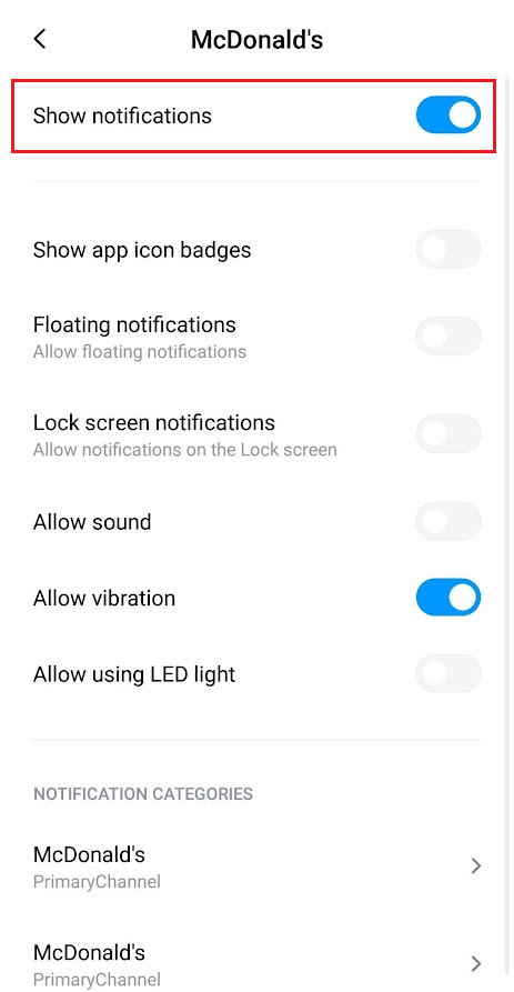 turn on the toggle for Show notifications for the McDonald's app | How to Use McDonald's App | claim your McDonald's rewards
