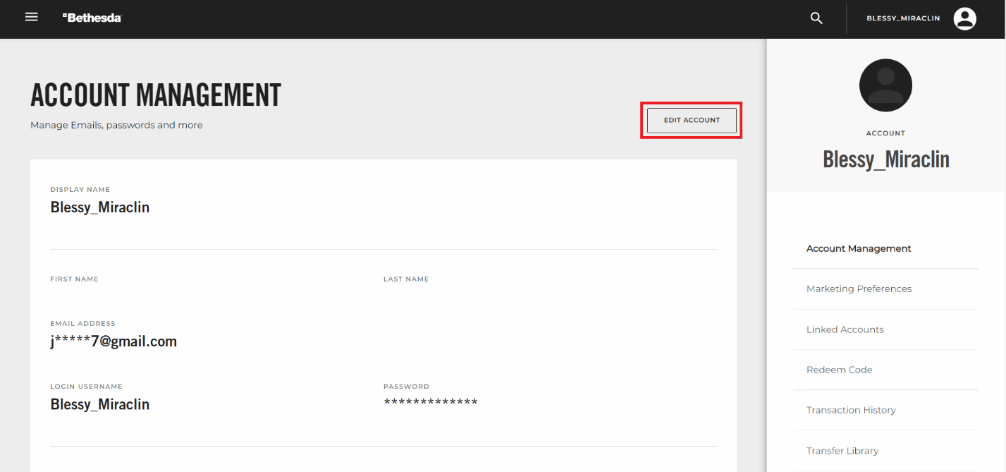 click on EDIT ACCOUNT | How to Recover Bethesda Account