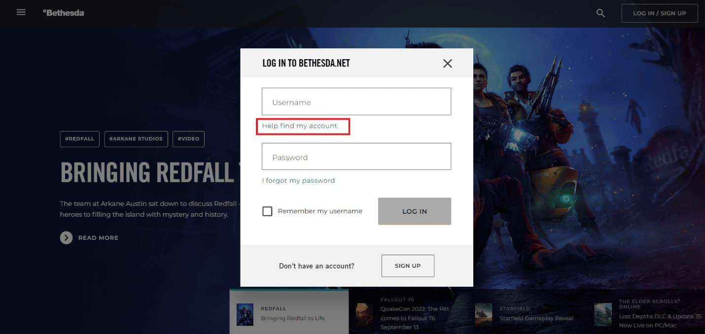 Click on the Help find my account link below the Username field | How to Recover Bethesda Account
