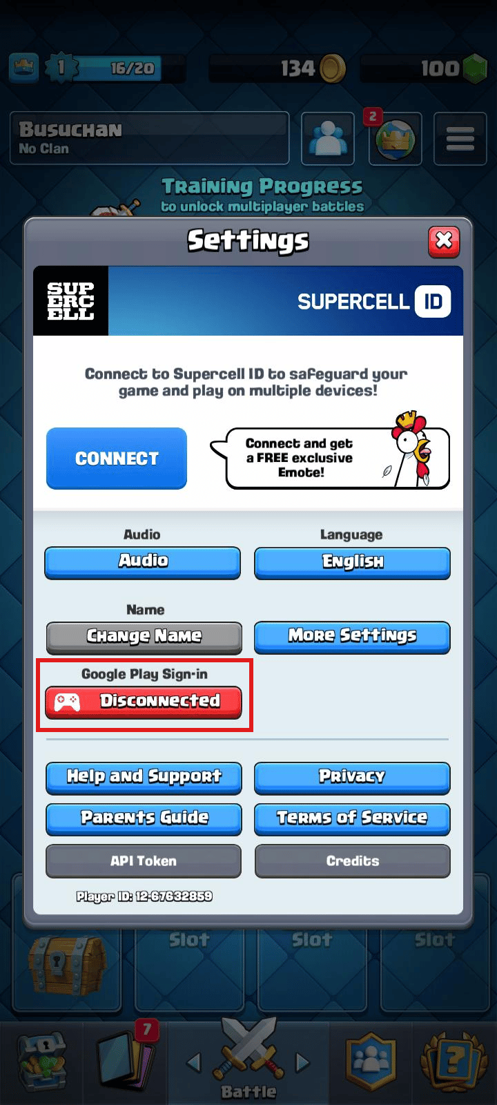 Tap on Disconnected
