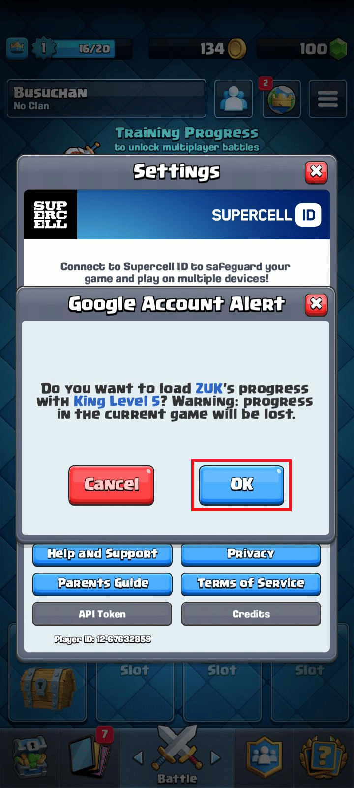 Tap on the OK button to sync your saved progress.