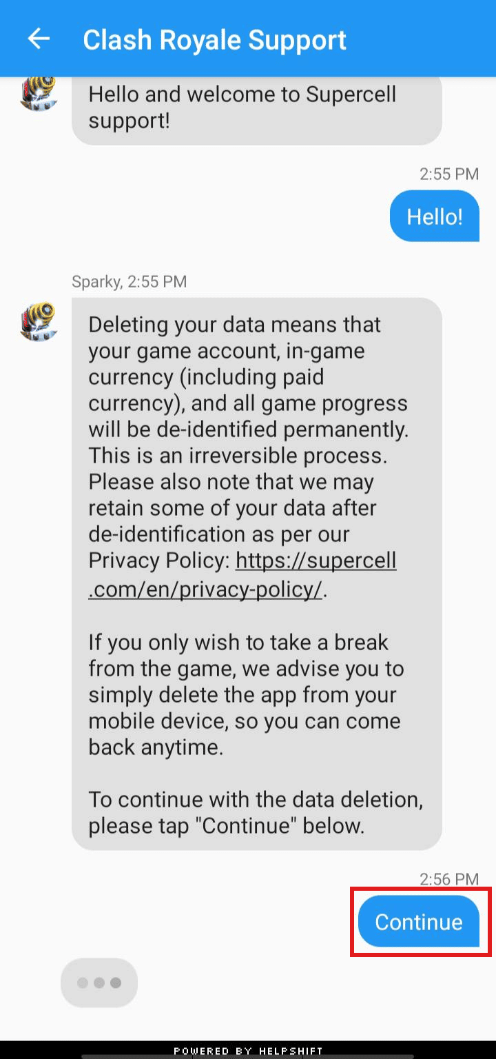 Click on Continue. | remove Supercell ID from Clash Royale