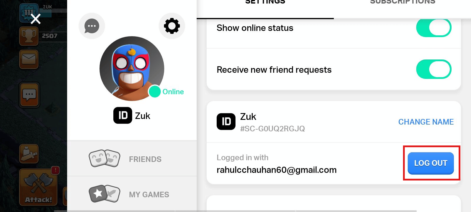 Tap on LOG OUT. | remove Supercell ID from Clash Royale