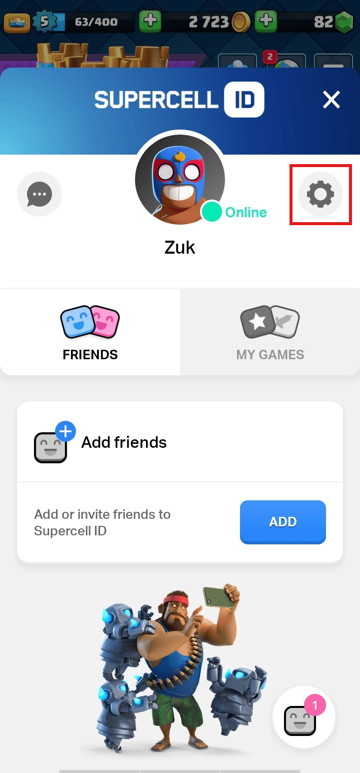Tap on the Settings icon on top of your account’s profile. | remove Supercell ID from Clash Royale