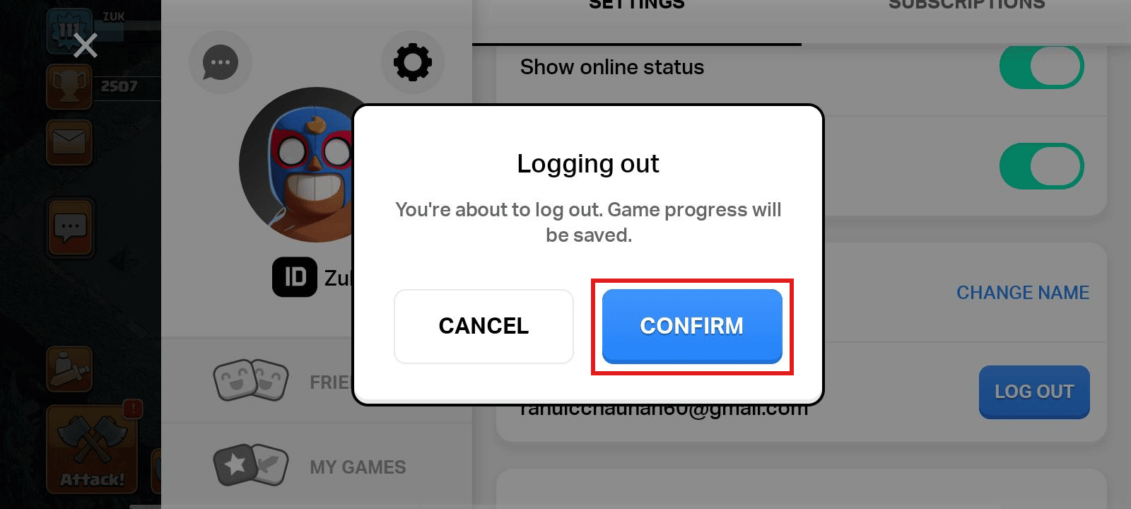 Tap on CONFIRM | How to delete clash royale account