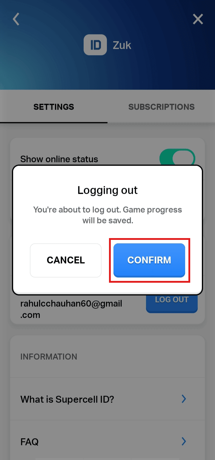Tap on CONFIRM to remove your supercell ID from Clash Royale | How to delete clash royale account | remove Supercell ID from Clash Royale