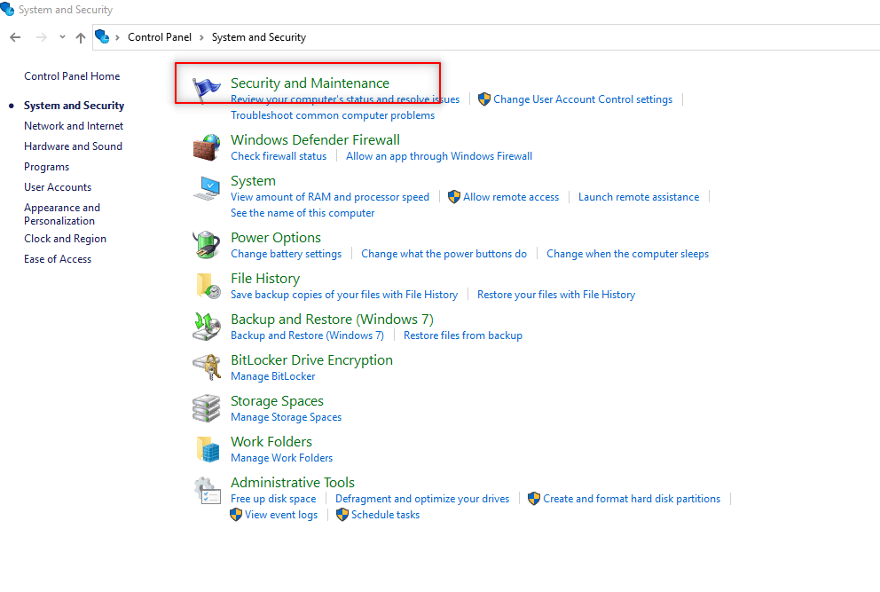 Select the System and Security option