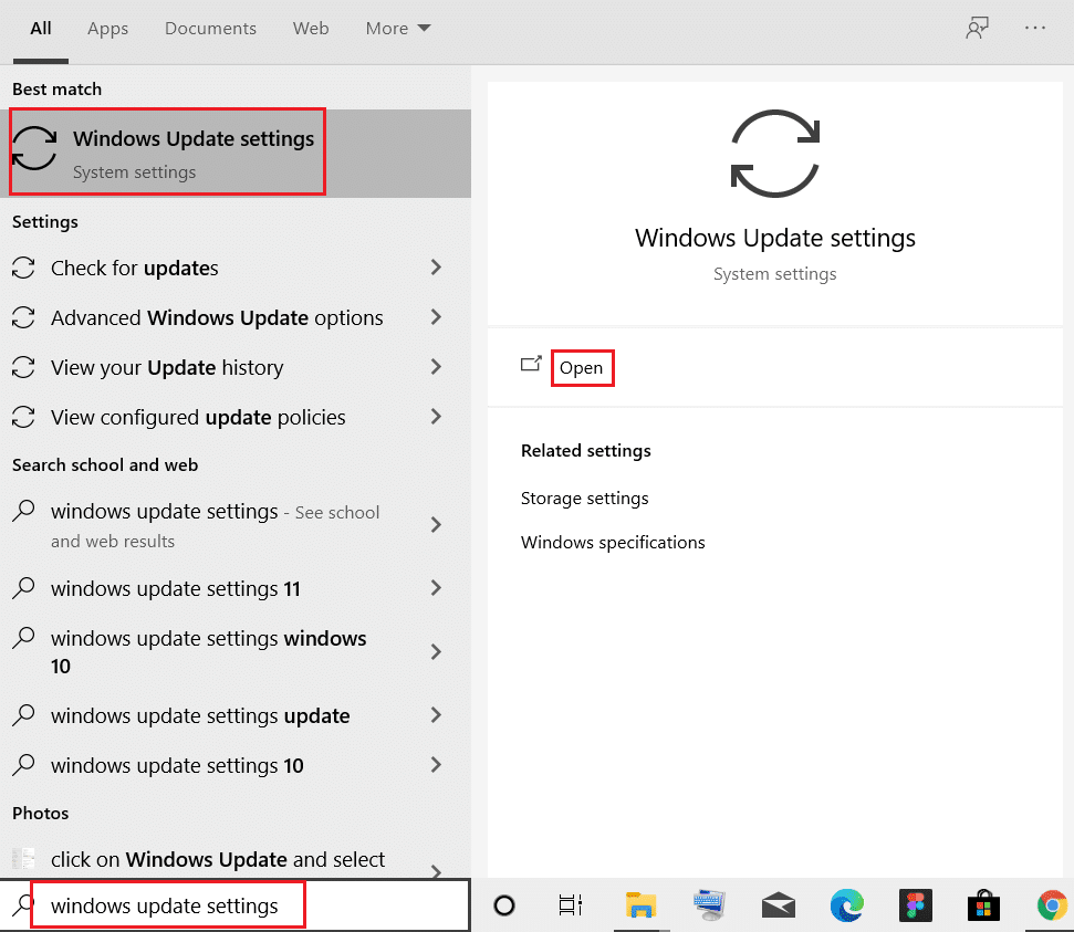 search for windows update settings and click on Open