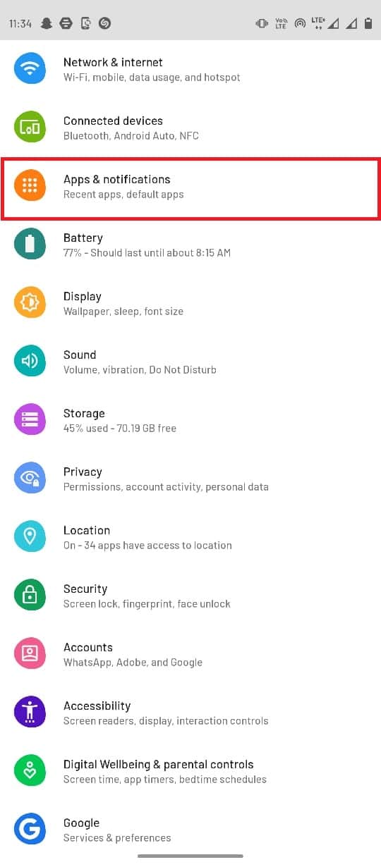 In the settings navigate and select Apps and notifications