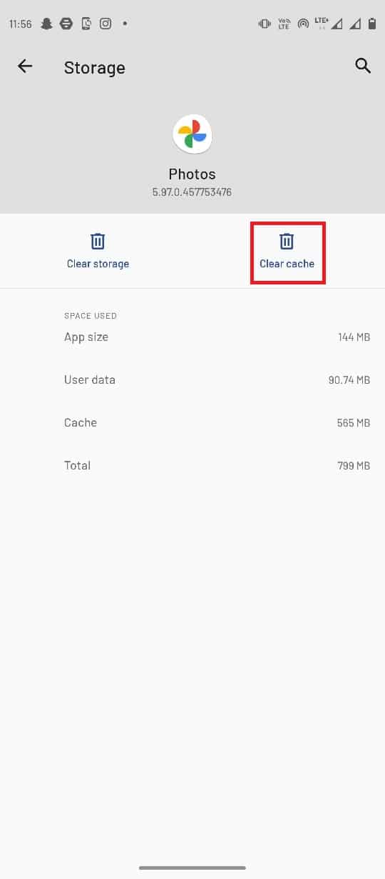 Here locate and select Clear cache
