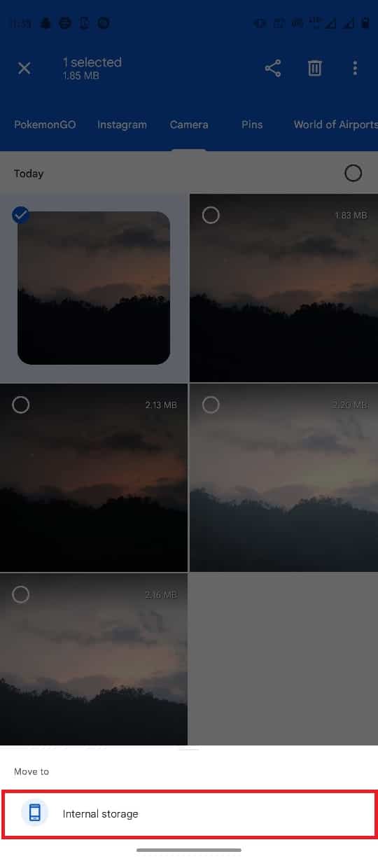 Now select Internal Storage and select the target folder