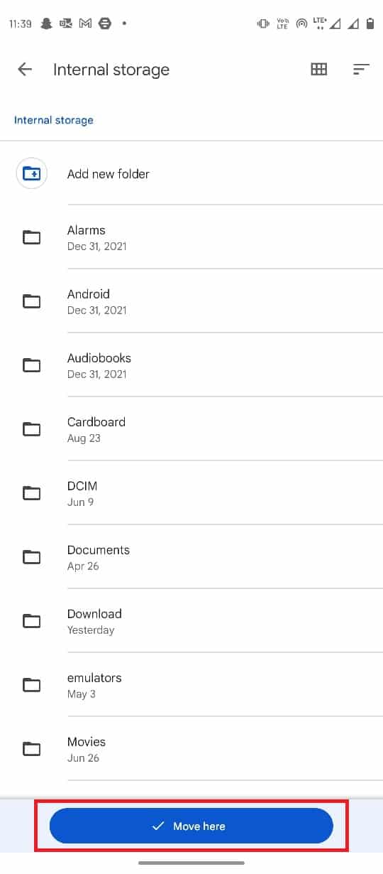 Select Move here to place the file in this folder
