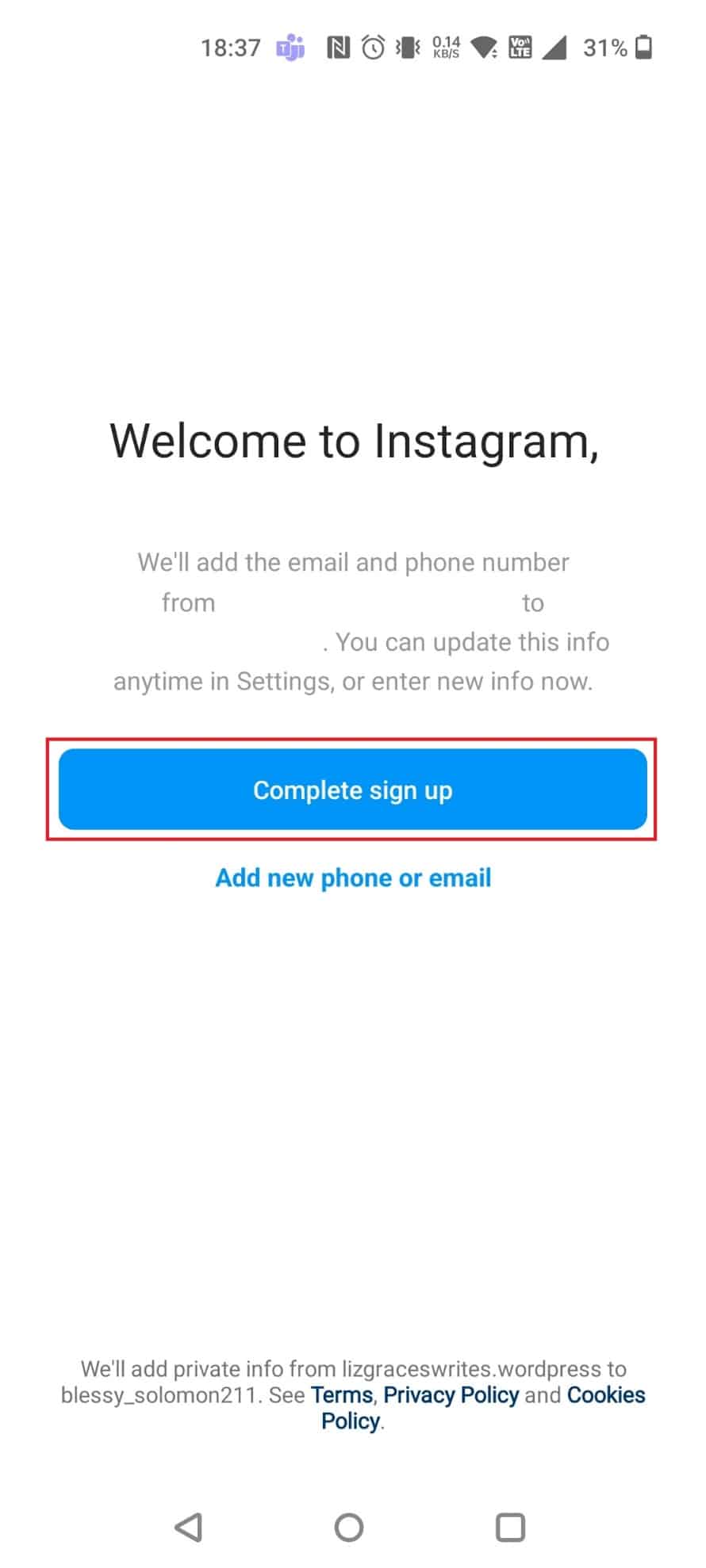 Tap on Complete sign up
