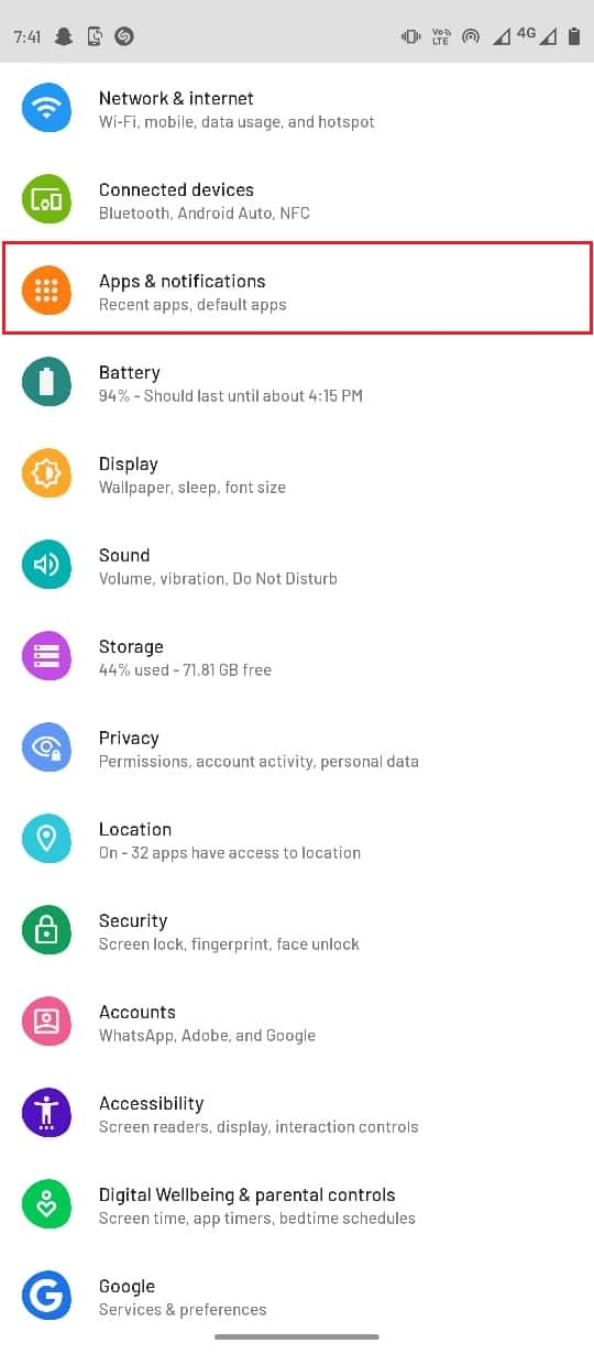 In settings go to Apps and notifications