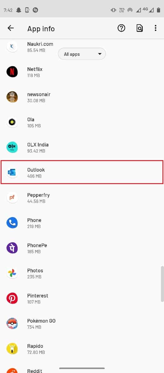 Locate and select Outlook