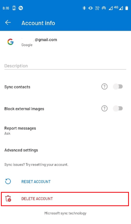 Scroll down and select DELETE ACCOUNT