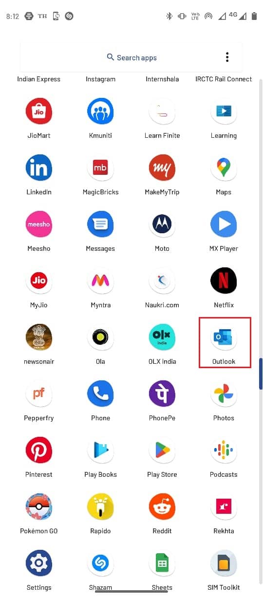 Navigate and open the Outlook app on your phone