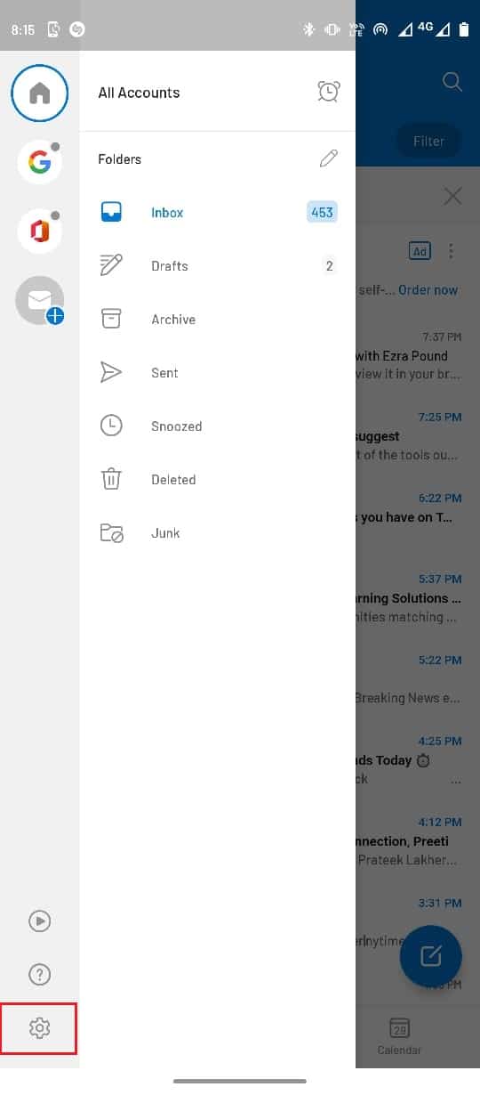 Select the Settings icon. Fix Currently Unable to Send Your Message on Outlook Mobile