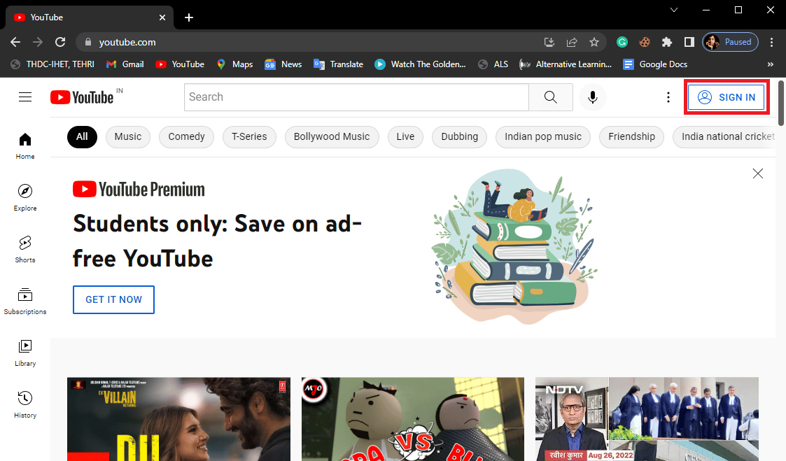Click on Sign in button and sign in with your credentials. Fix YouTube Error 400 in Google Chrome