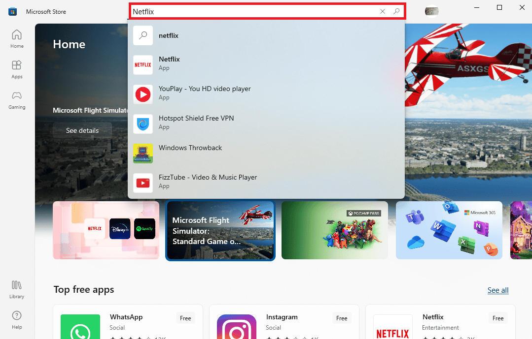 In the Microsoft Store search for Netflix