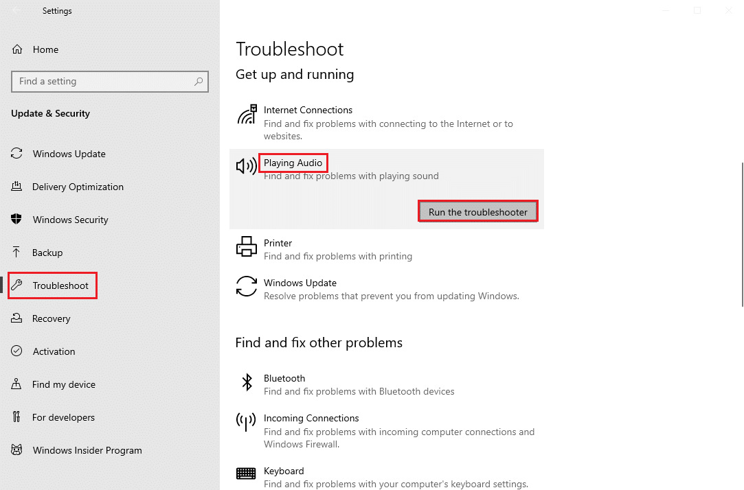 run playing audio troubleshooter