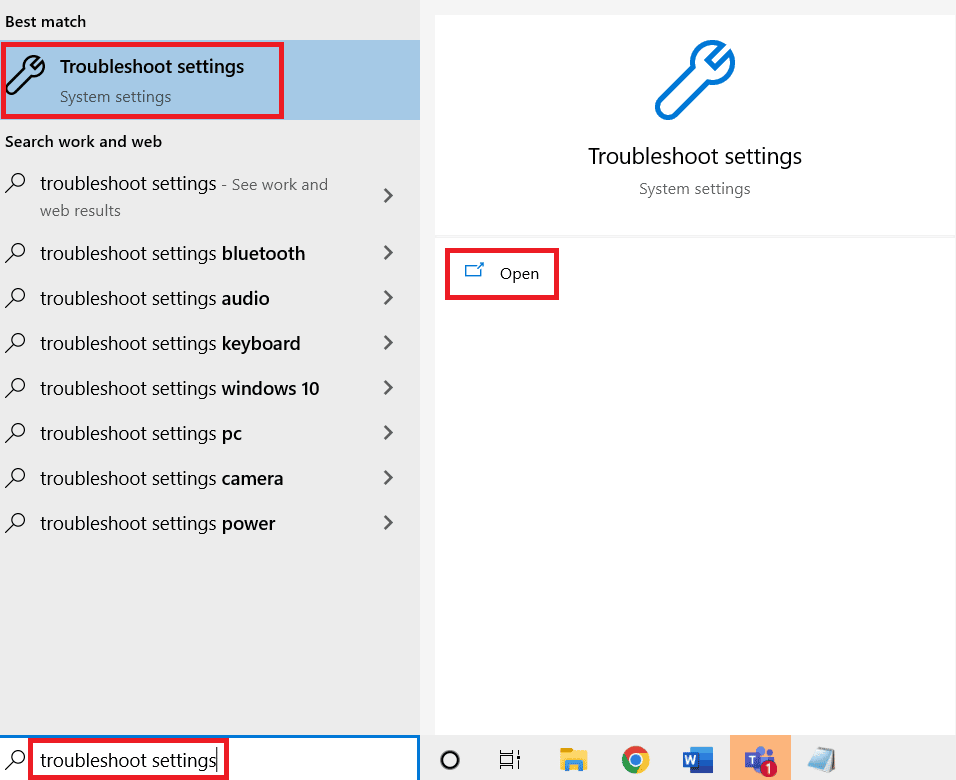 Open Troubleshoot settings