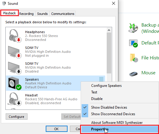 right click active audio driver and click properties