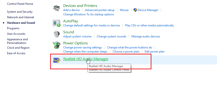 click realtek hd audio manager