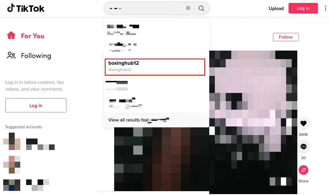 Enter any desired TikTok Profile username and click on the desired result to see their Profile page | Where is the Search Bar on TikTok?