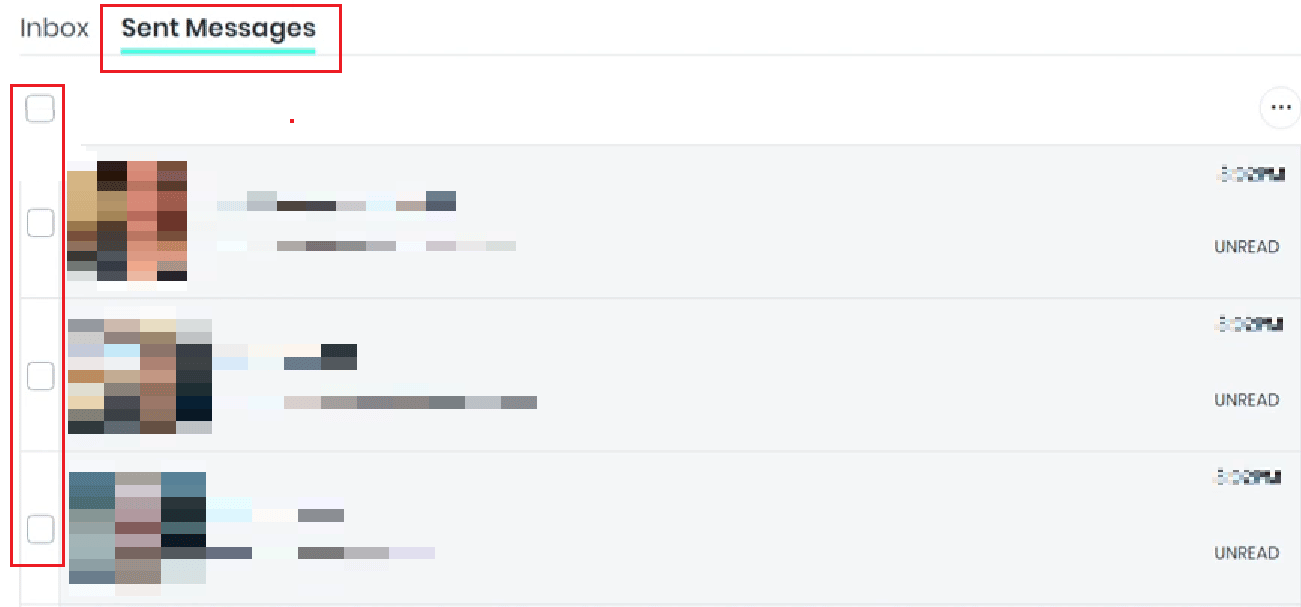 switch to the Sent Messages and check the boxes next to the inboxes you want to delete