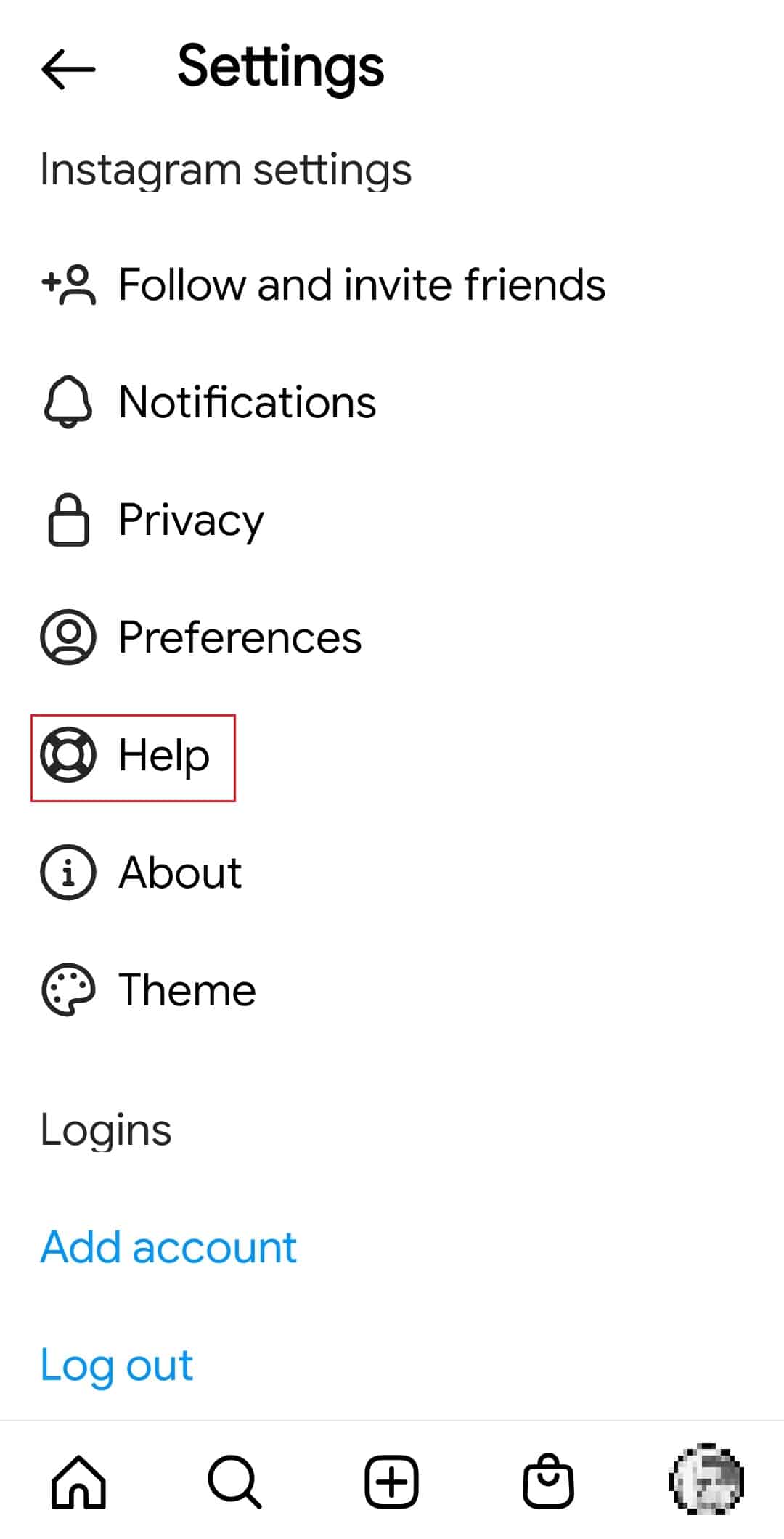 tap on Help option in Instagram setting. How Verify if accidentally reported someone on Instagram