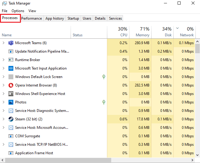 Select the Processes tab