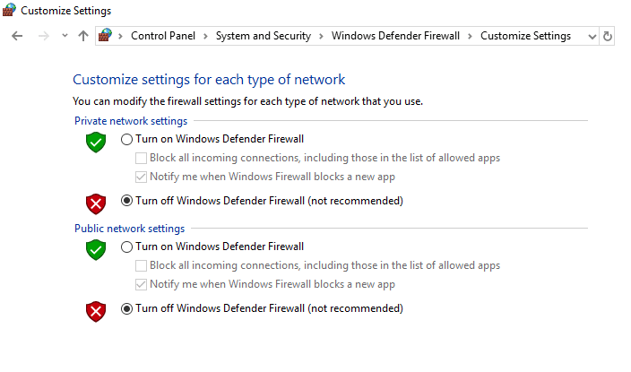 Disable Firewall 