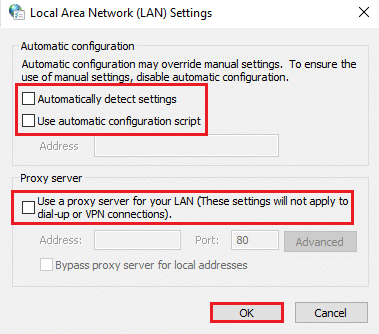 Uncheck all the boxes and click OK. Fix Error Code 130 Failed to Load Web Page Unknown Error