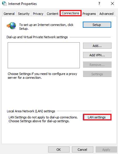 Click on LAN settings. Fix Error Code 130 Failed to Load Web Page Unknown Error
