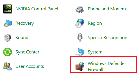 Click on Windows Defender Firewall