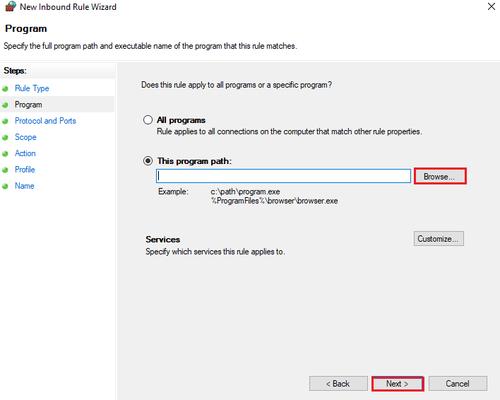 Click on Browse to select a file and then click on Next
