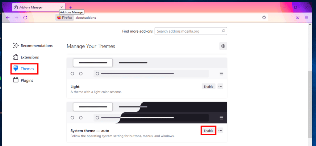 enable system theme in firefox themes menu. How to Fix Mozilla Firefox Problem Loading Page
