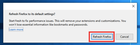 click on refresh firefox again. Why is Firefox down