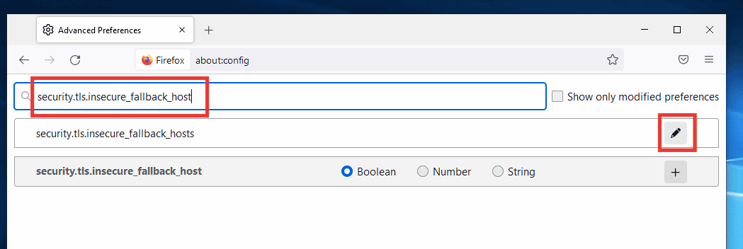 type security.tls.insecure fallback host in firefox address bar