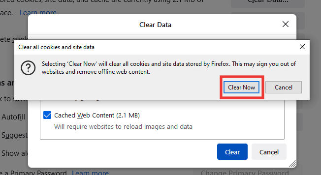 click on clear now to delete the cookies and cache