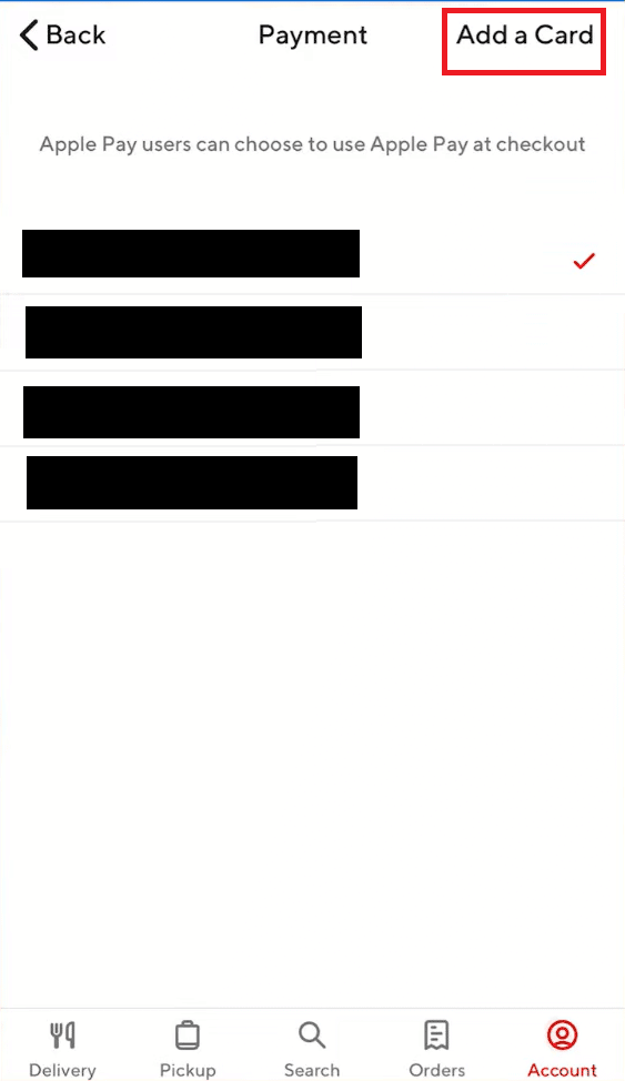 tap on Add a Card at the top right corner