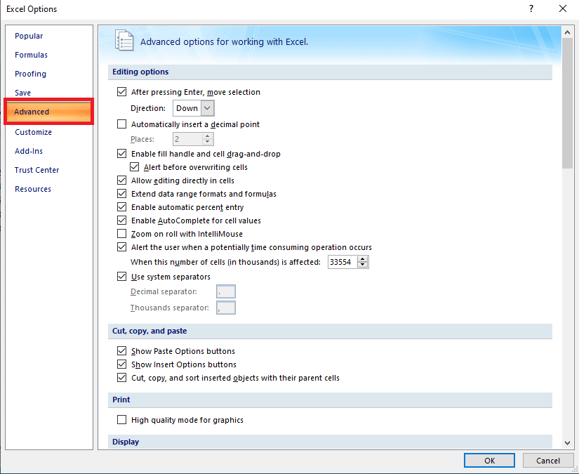 From the left-side menu, click on the Advanced option.