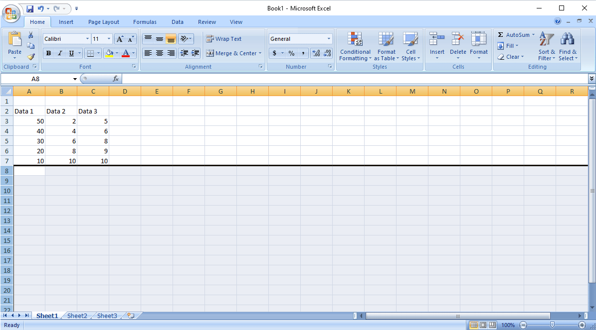 Press Ctrl + Shift and then press the down arrow key, to select all the rows.