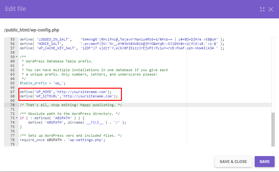 The wp-config.php file. 