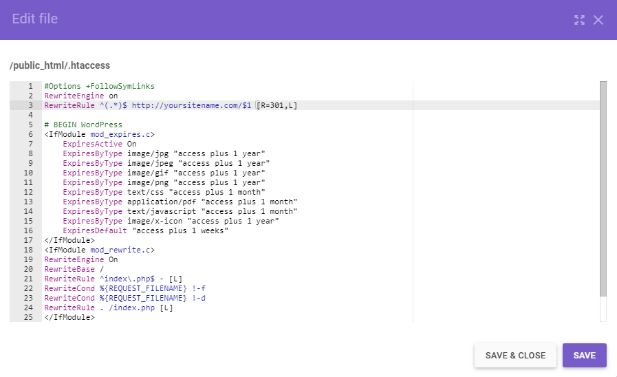 The .htaccess file in hPanel