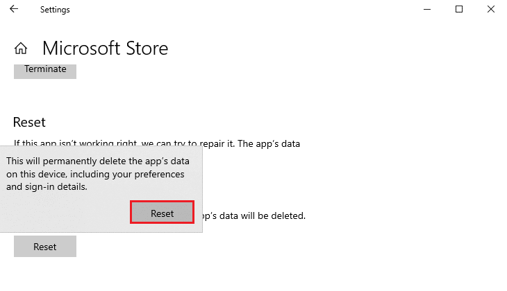 confirm the prompt by clicking on Reset