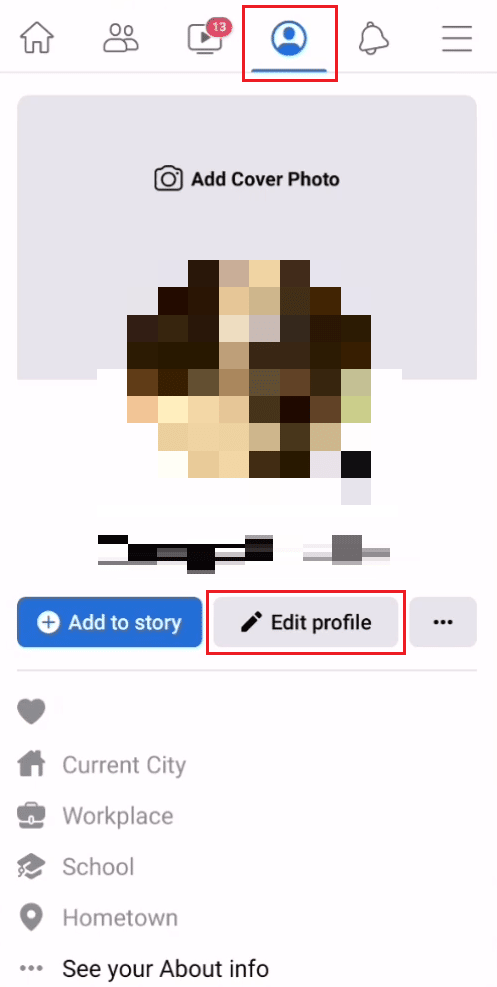 Facebook - Profile tab - Edit profile